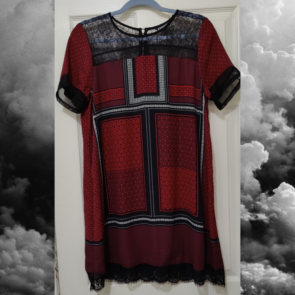 ❣️Express Red & Black Lace Short Sleeve Dress